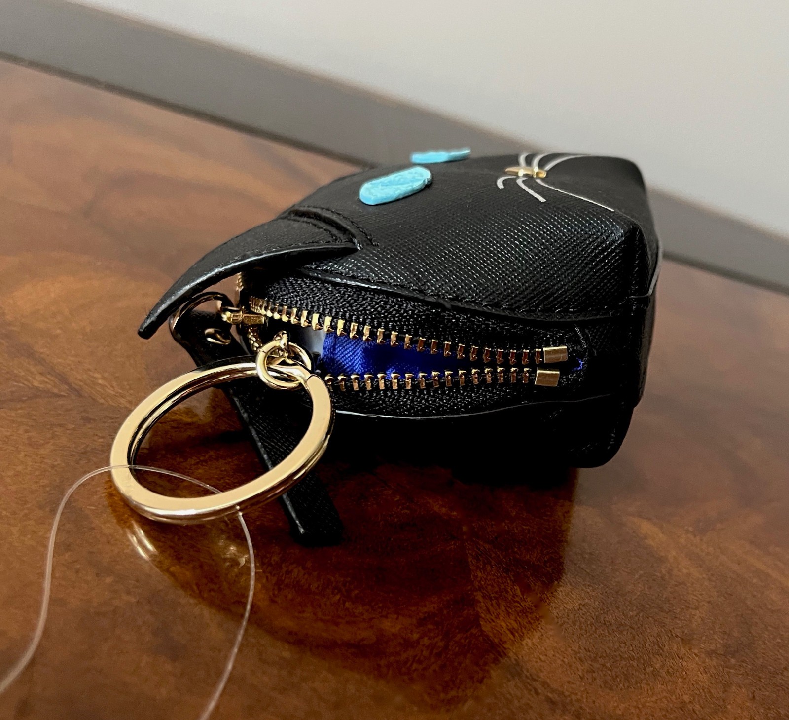 Kate Spade Cat’s Meow Blue Eye Black Cat Leather Coin Purse W/Keychain Bag Charm