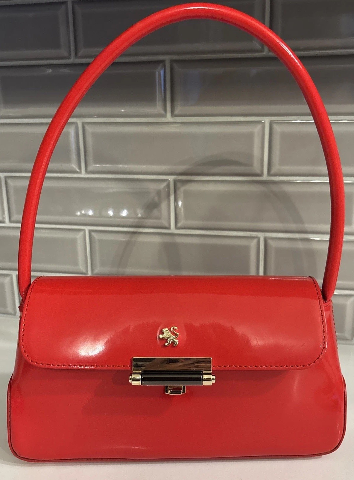PRATESI BARCHETTA ITALIAN DESIGNER RED POLISHED CALF LEATHER SATCHEL BAG