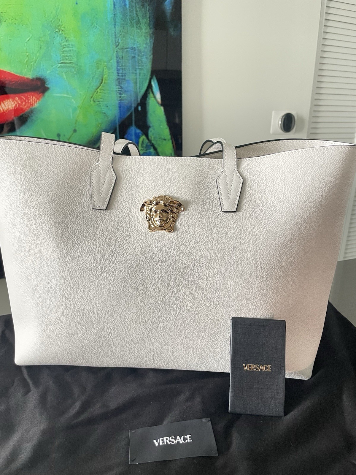 Versace Tote Bag Calf Leather White Gold Medusa 1015533 NWT $1875