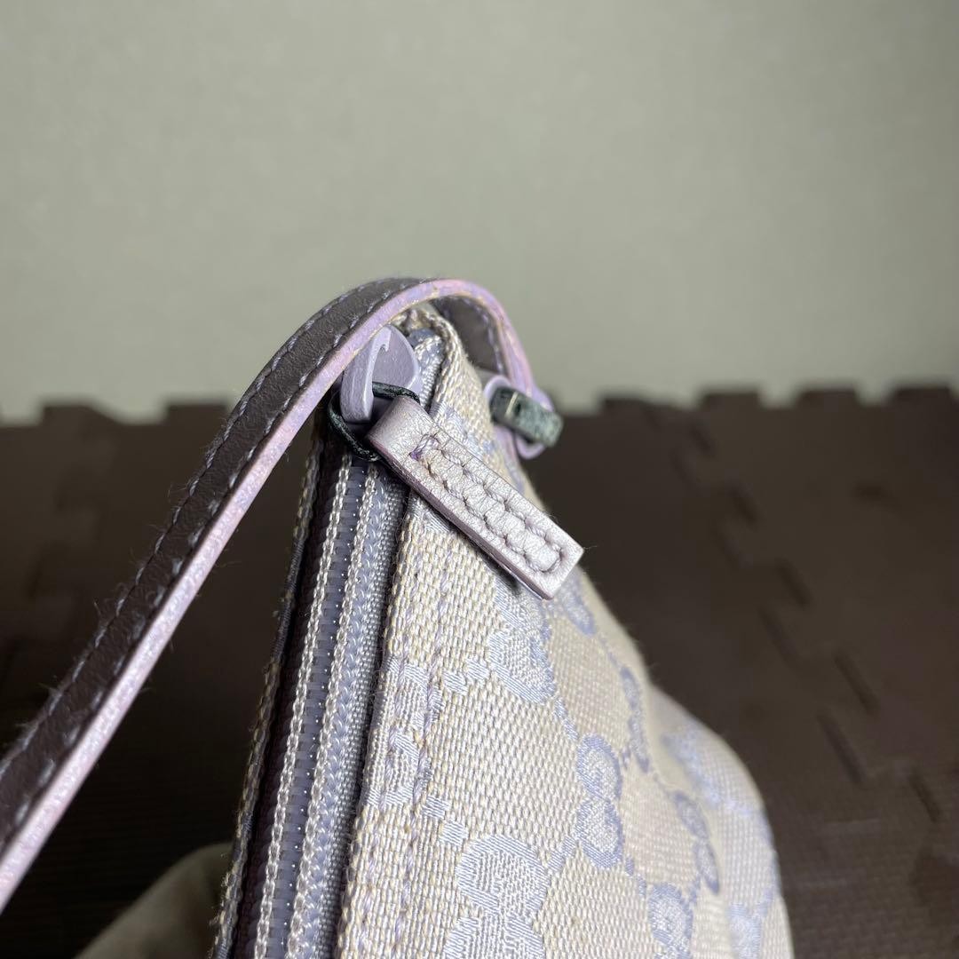 GUCCI GG Shoulder Hand Bag Ziplock Leather Canvas Lavender Silver Hardware Japan