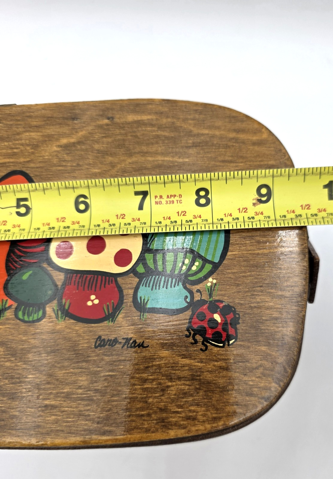 Basket Purse Caro Nan Hand Painted Mushroom Ladybug Wood VTG Stix Baer Signed