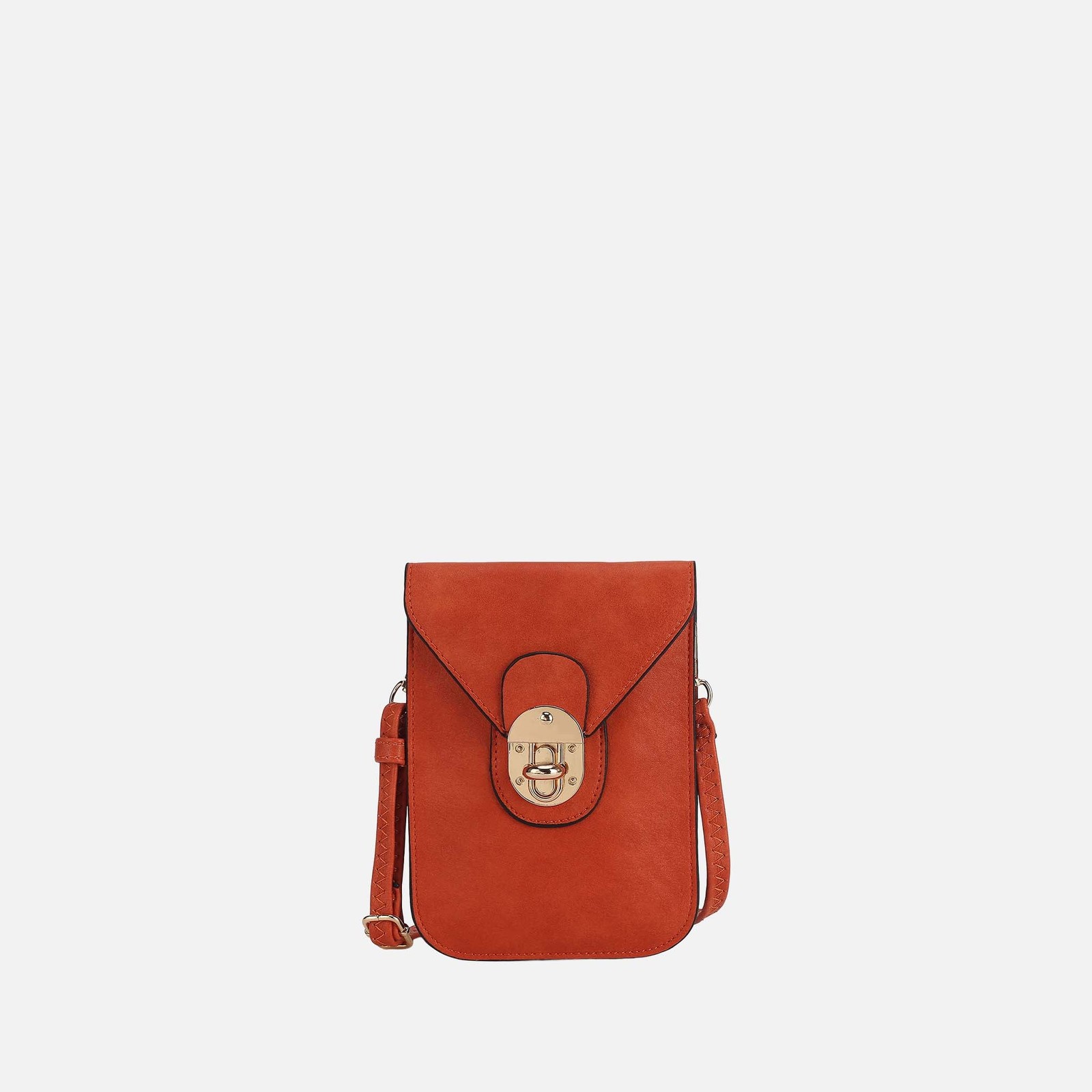 Petite-Fit Vegan Leather Turnlock Crossbody | Gold Hardware | Compact Organizer