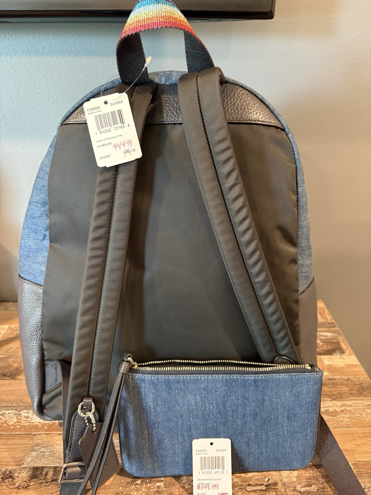 Coach Blue Zip Backpack w/ Pouch, Embroidered Logo, Lined Inner/Outer PocketsNWT