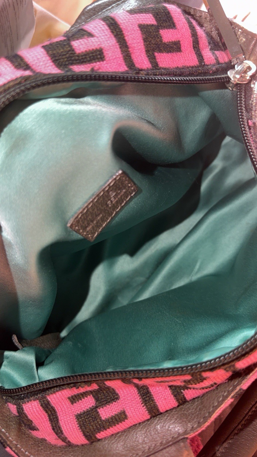 Fendi Pink/Zucca Wool Pom Pom Handbag