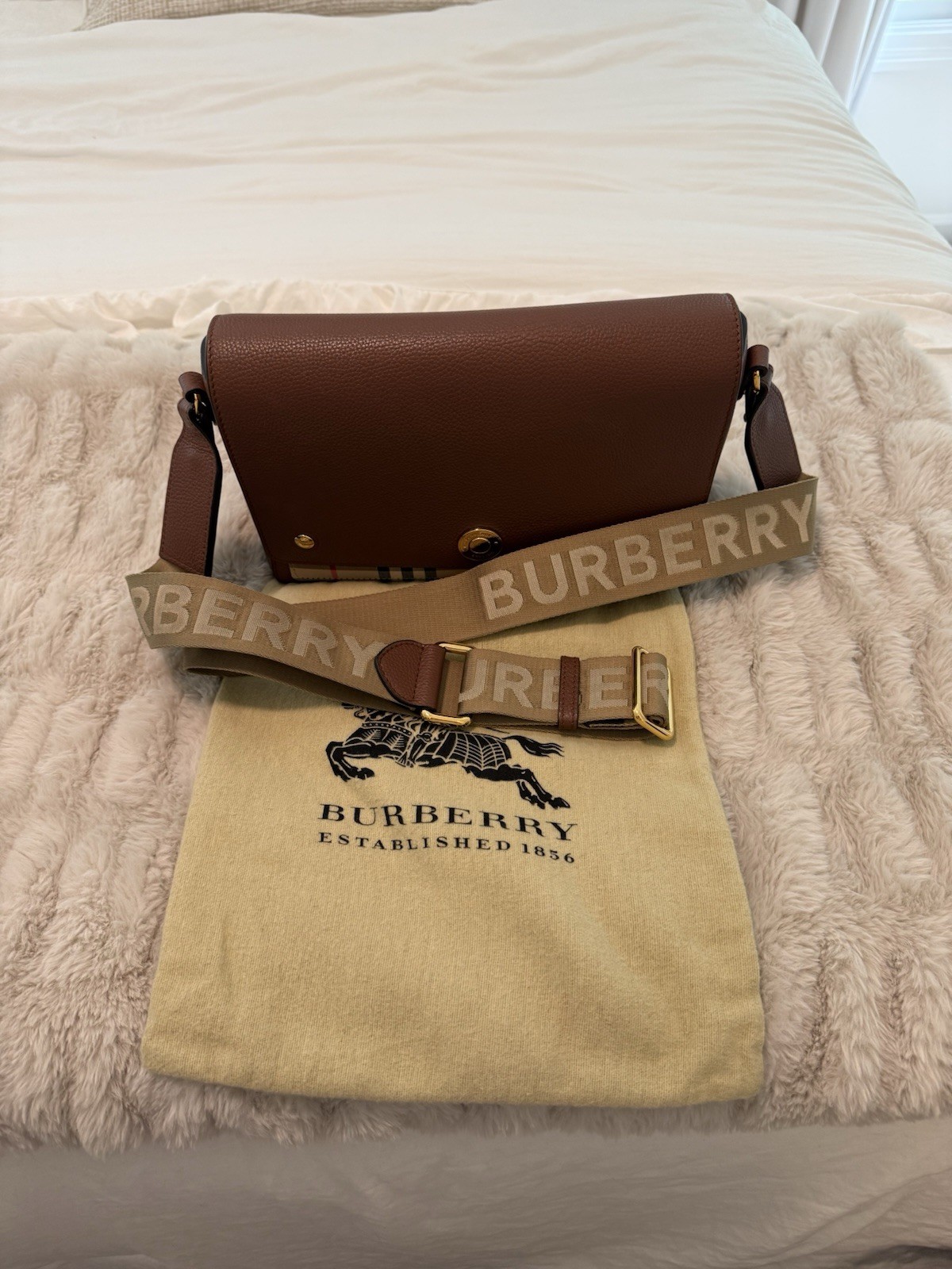 Calfskin Vintage Check Crossbody Bag Tan