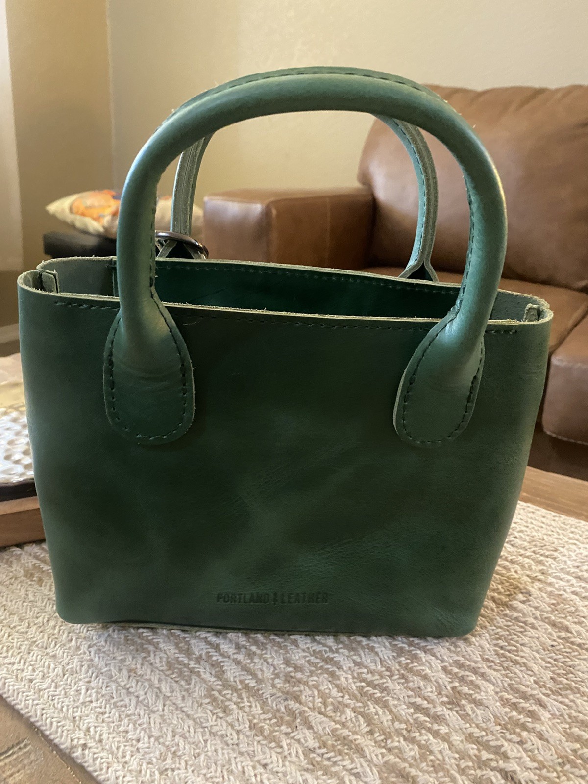 Portland Leather Goods Cowboy Mint Green Raindrop Crossbody Tote Bag