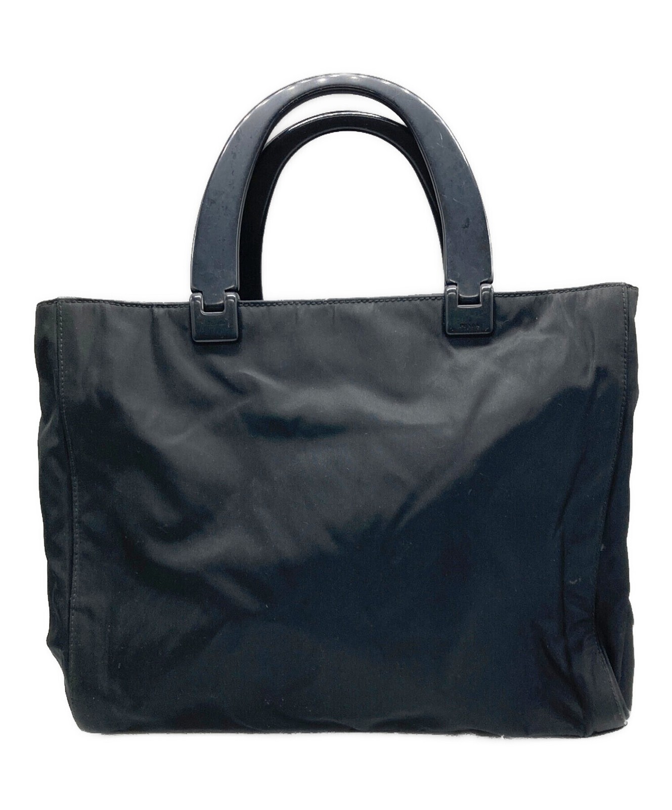 Prada Black Nylon Handbag Womens Italy Double Handle Zip Pocket 29.5cm 7.5cm