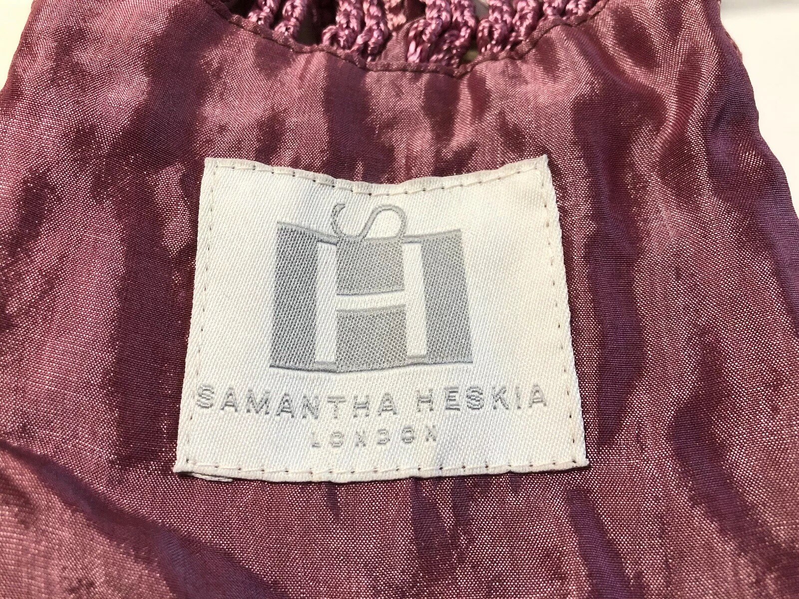 Samantha Heskia Flapper Style Pink Macrame Evening Bag w/ Mother of Pearl Charms