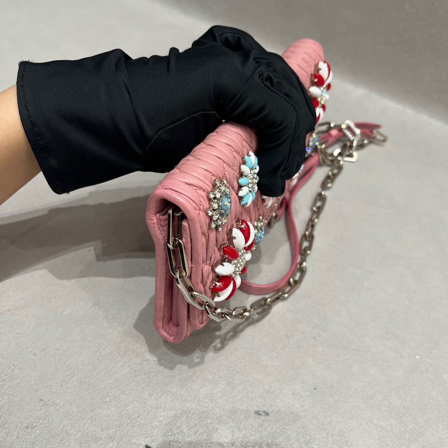 Miu Miu Matelasse WOC Normal Sakura Pink Ruched Lambskin Multiway Bag US Ship