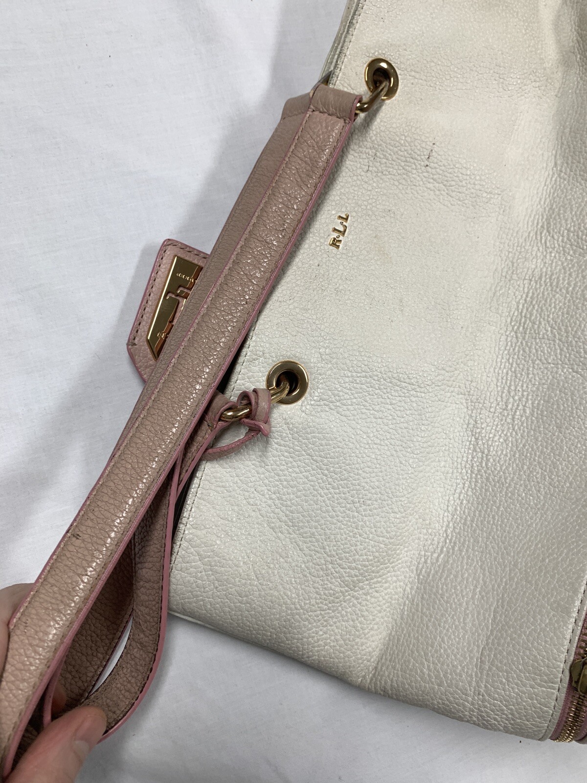 Vintage Ralph Lauren 1967 Series White Pink BLush Leather Tote Bag Purse
