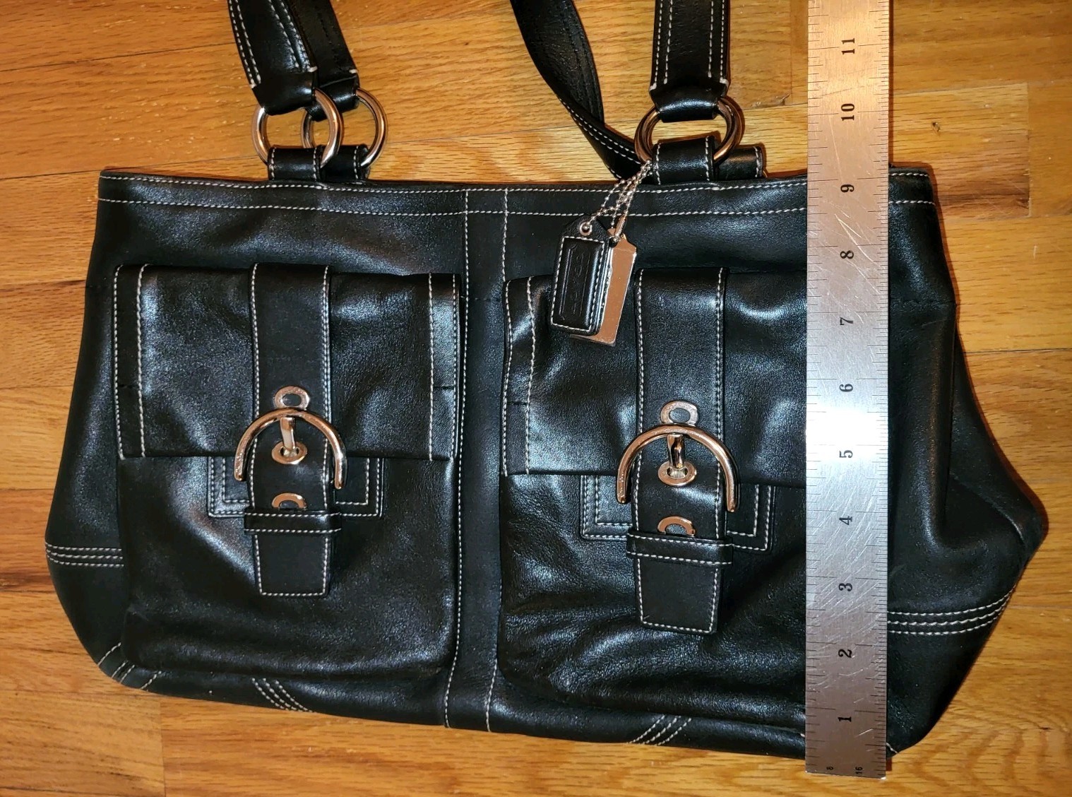Coach F06468 Soho Tote Satchel Black Leather Double Handle Purse Handbag Large