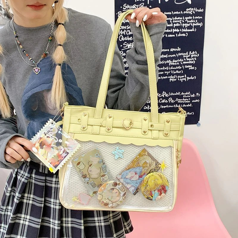 Ita Bag Lolita Gothic Y2K Punk Clear Transparent Window Pocket PU Shoulder Bag.