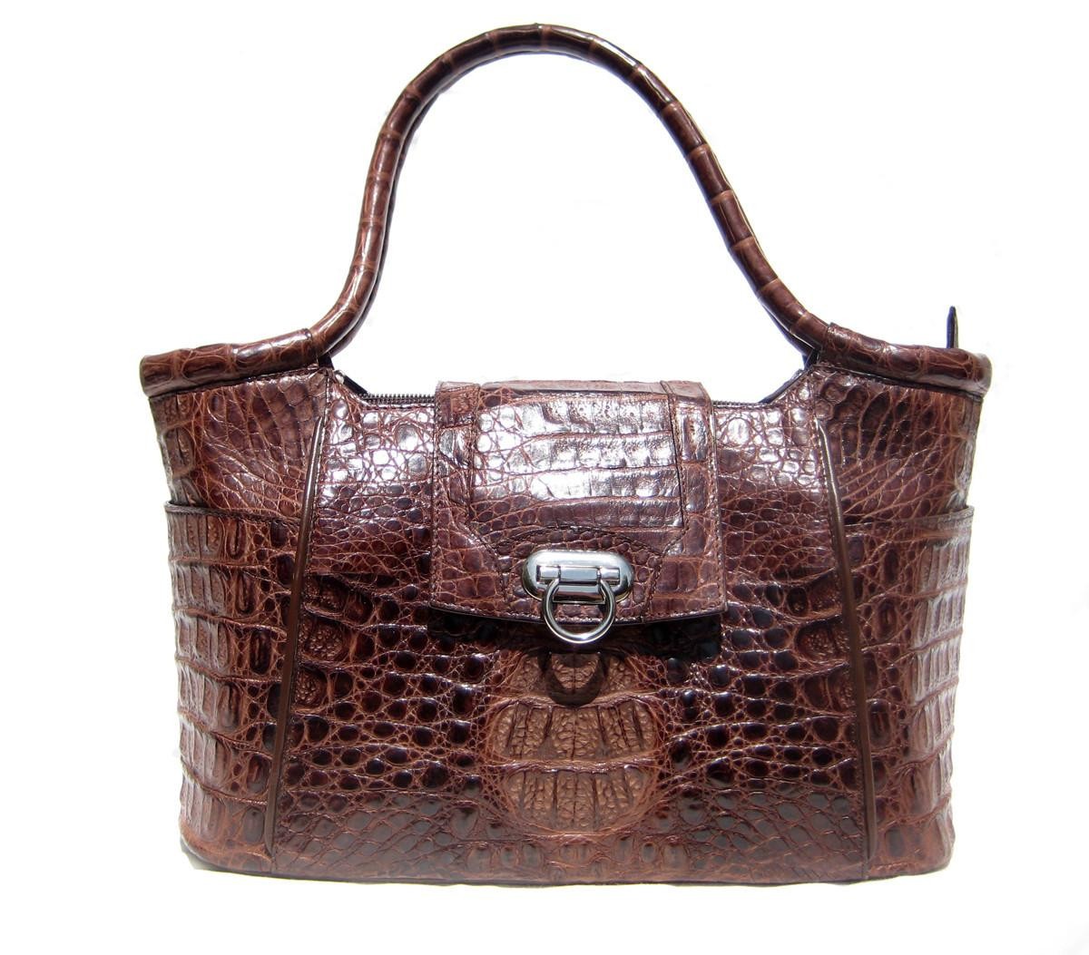 XL Tobacco Brown Hornback Crocodile Skin SHOULDER BAG – NINA RAYE