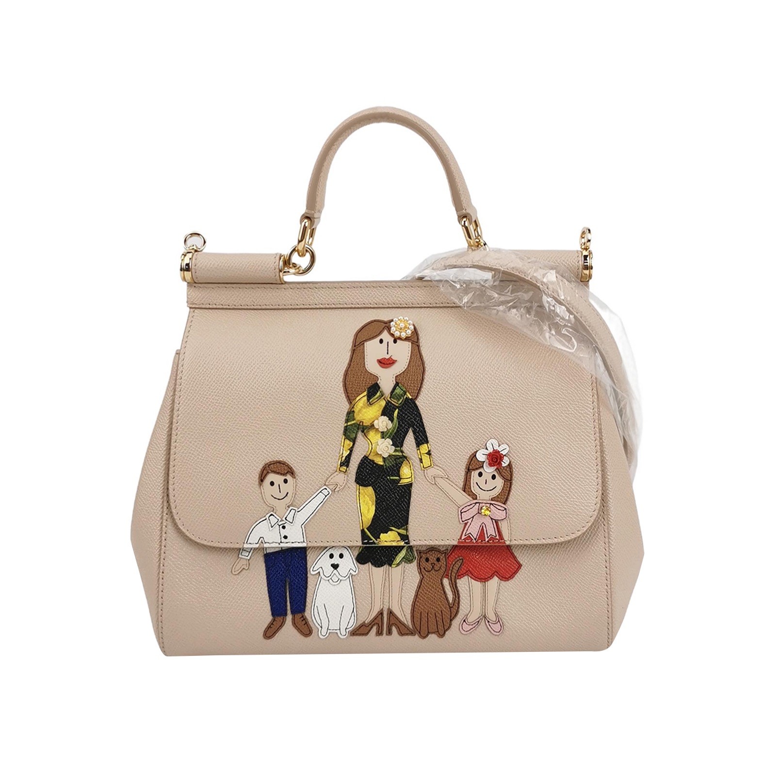 Dolce&Gabbana Sicily Family Beige Grained Calf Leather Crossbody Bag US Ship
