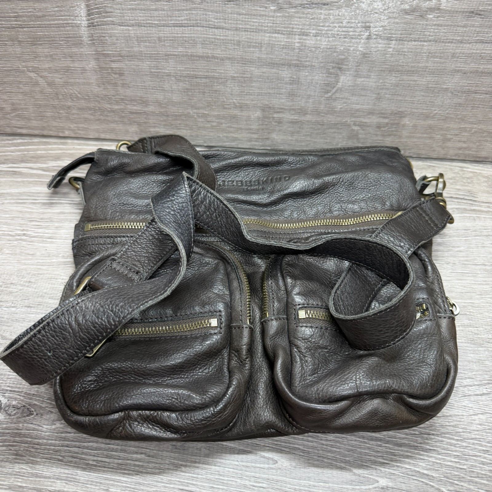 Liebeskind Berlin Brown Pebbled Leather Crossbody Bag Utility Pocket Purse