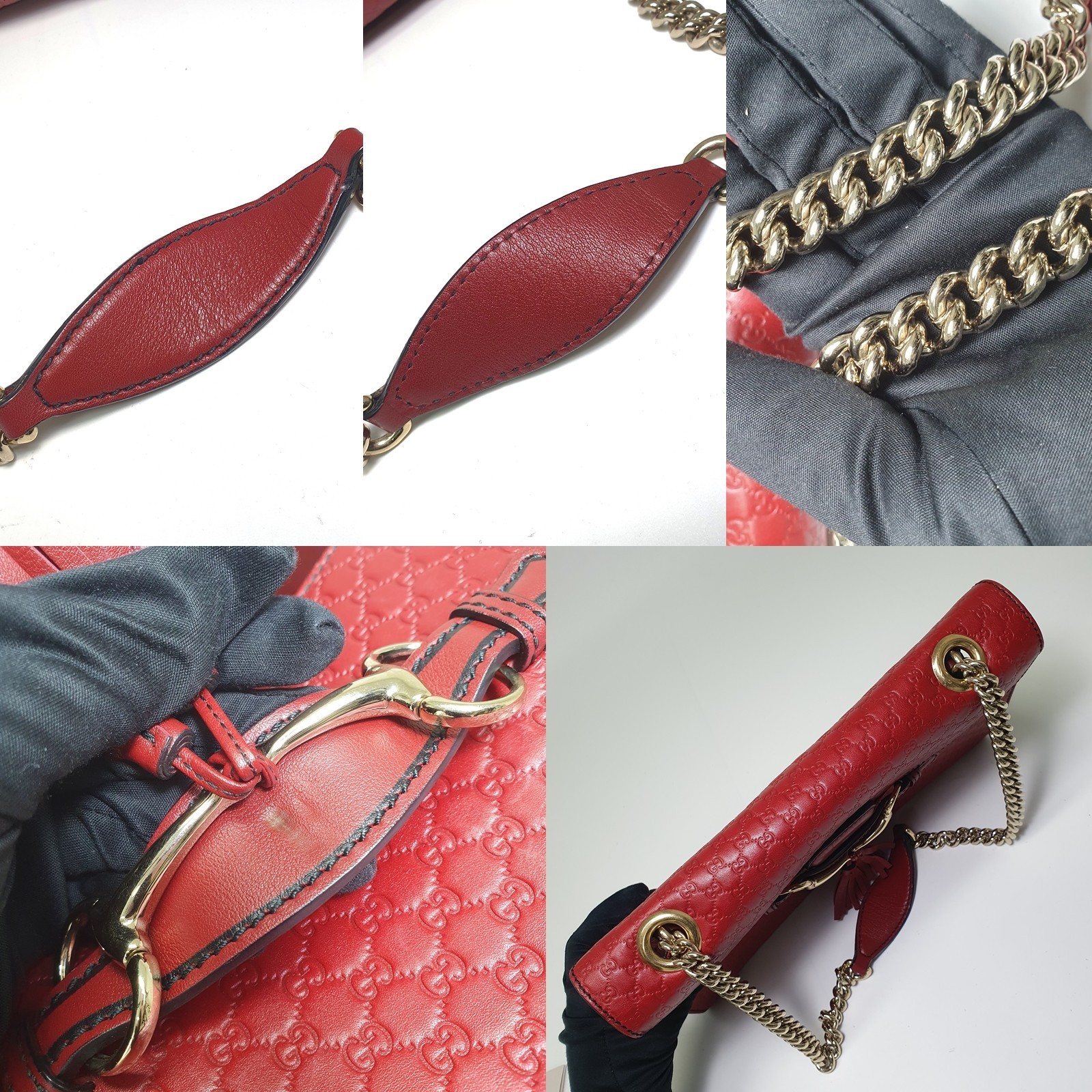NO TARIFF GUCCI Emily Micro Issima Chain Shoulder Booklet Leather Swatch CGA037