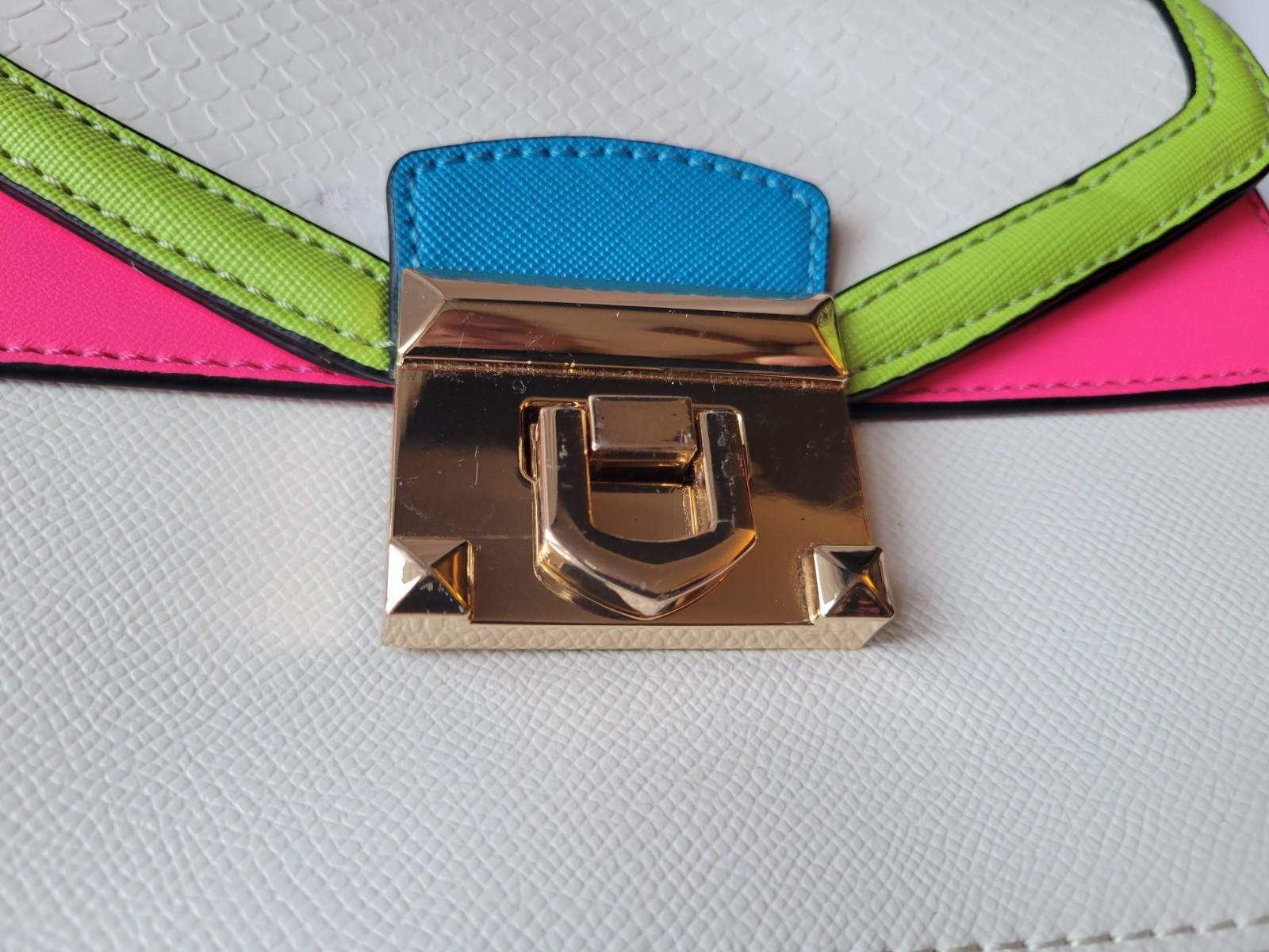 Aldo Etiwen Mini Satchel Purse Colorblock White/Pink/Lime Green