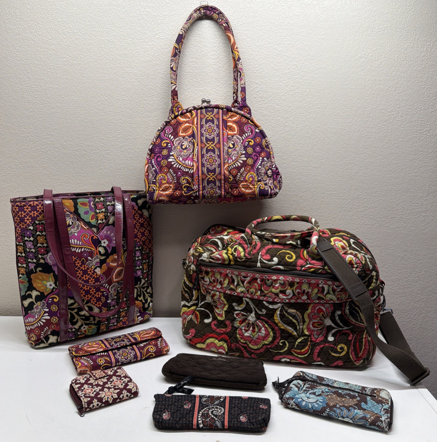8 PC Lot Vera Bradley Items Purse Tote Weekender Wallets Cosmetic Fair See Photo