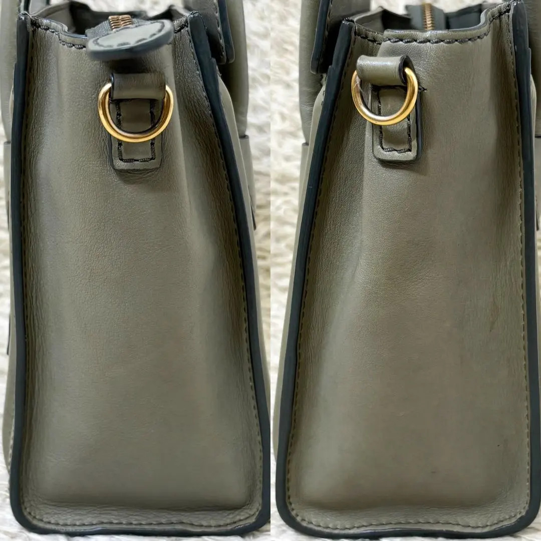 CELINE Nano Luggage Shopper 2Way Handbag Khaki Gray Leather Crossbody Phoebe
