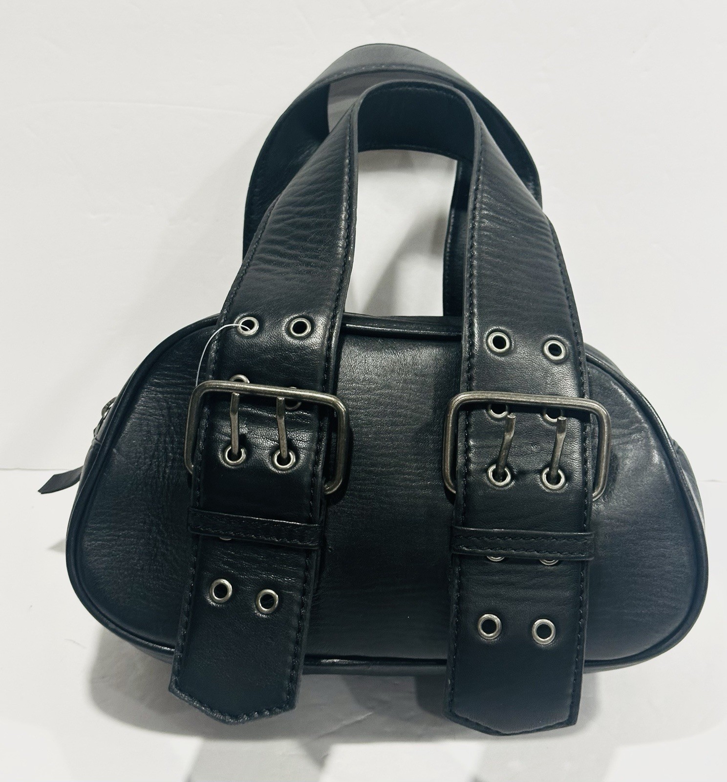 Free People Say Yes Bag Tote Handbag / Small Oval Black Leather Buckles Zipper