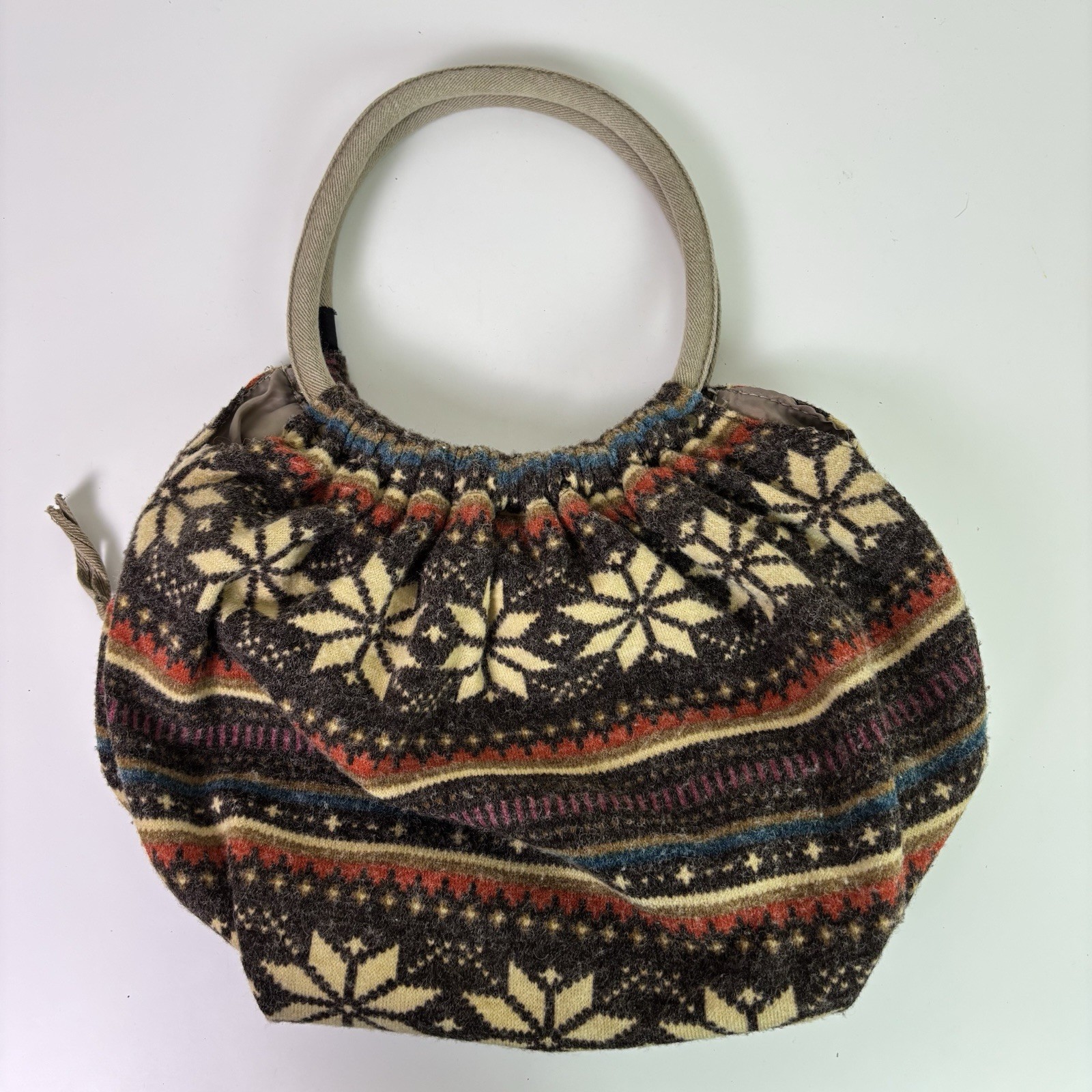 Mossimo Small Hobo Tote Bag Y2K Winter Nordic Fair Isle Faux Wool Round Handle