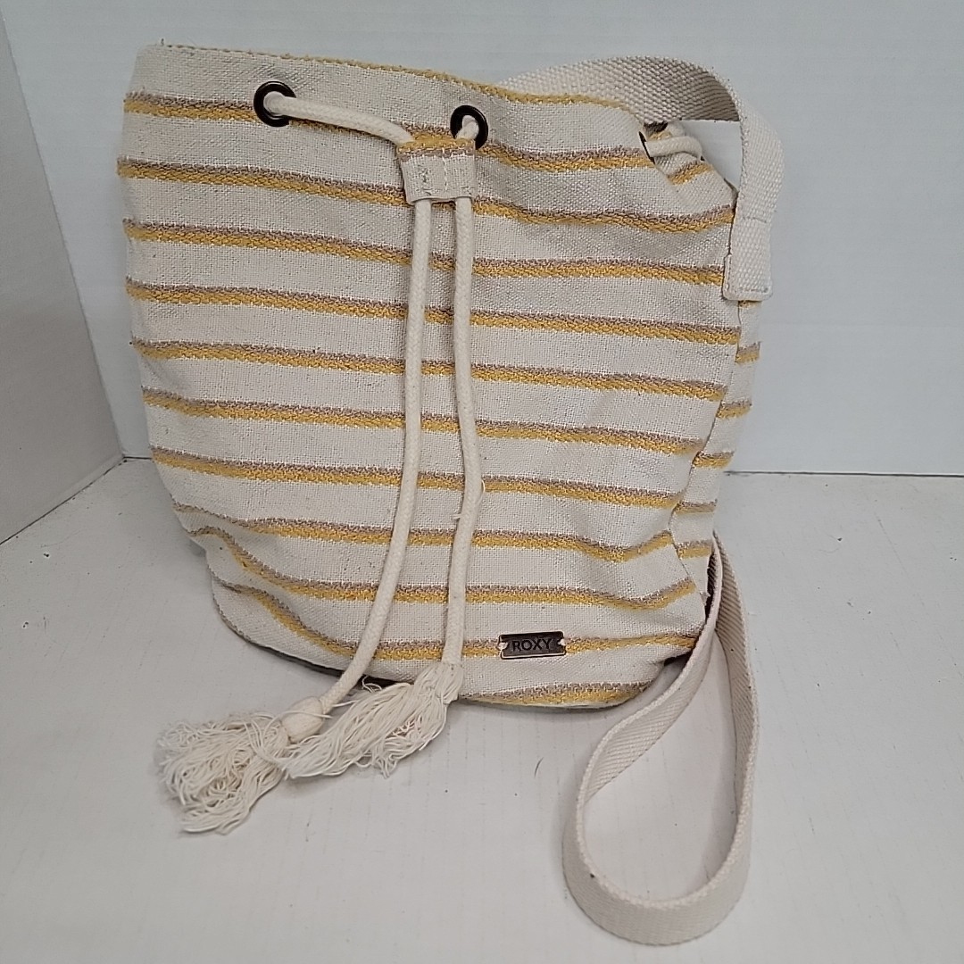 Roxy Linen Cotton Yellow & White Stripe Boho Clinch Top Shoulder Bag Purse