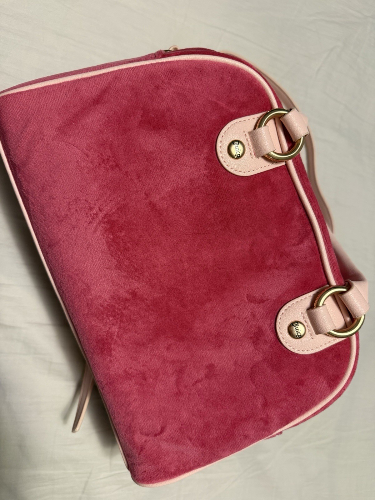 Juicy Couture Raseberry tart Satchel Quilted Logo Zip Strap Charm Pouch
