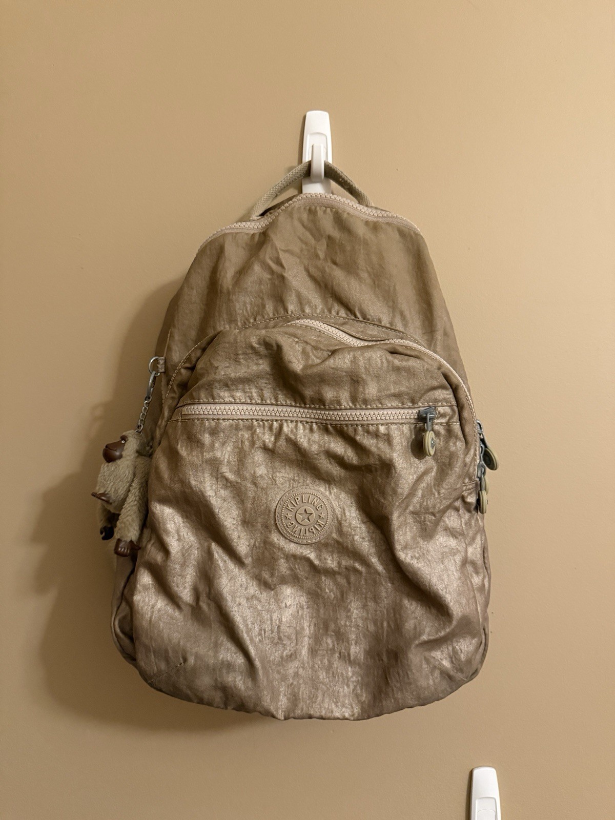 Kipling Seoul Backpack Gold Laptop Sleeve Travel School Bag