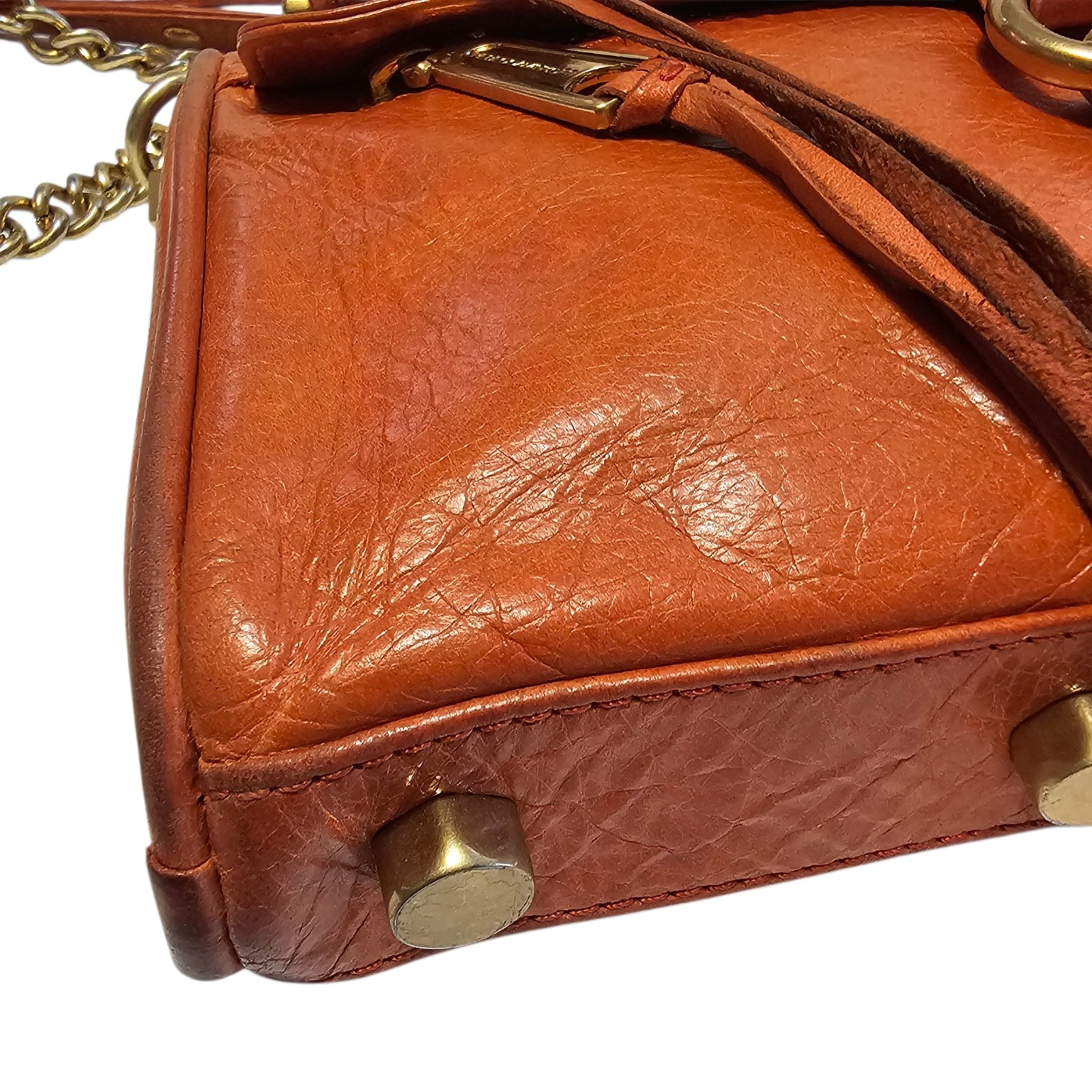 REBECCA MINKOFF MINI MAC Cognac Brown Crossbody Leather Handbag Chain Strap