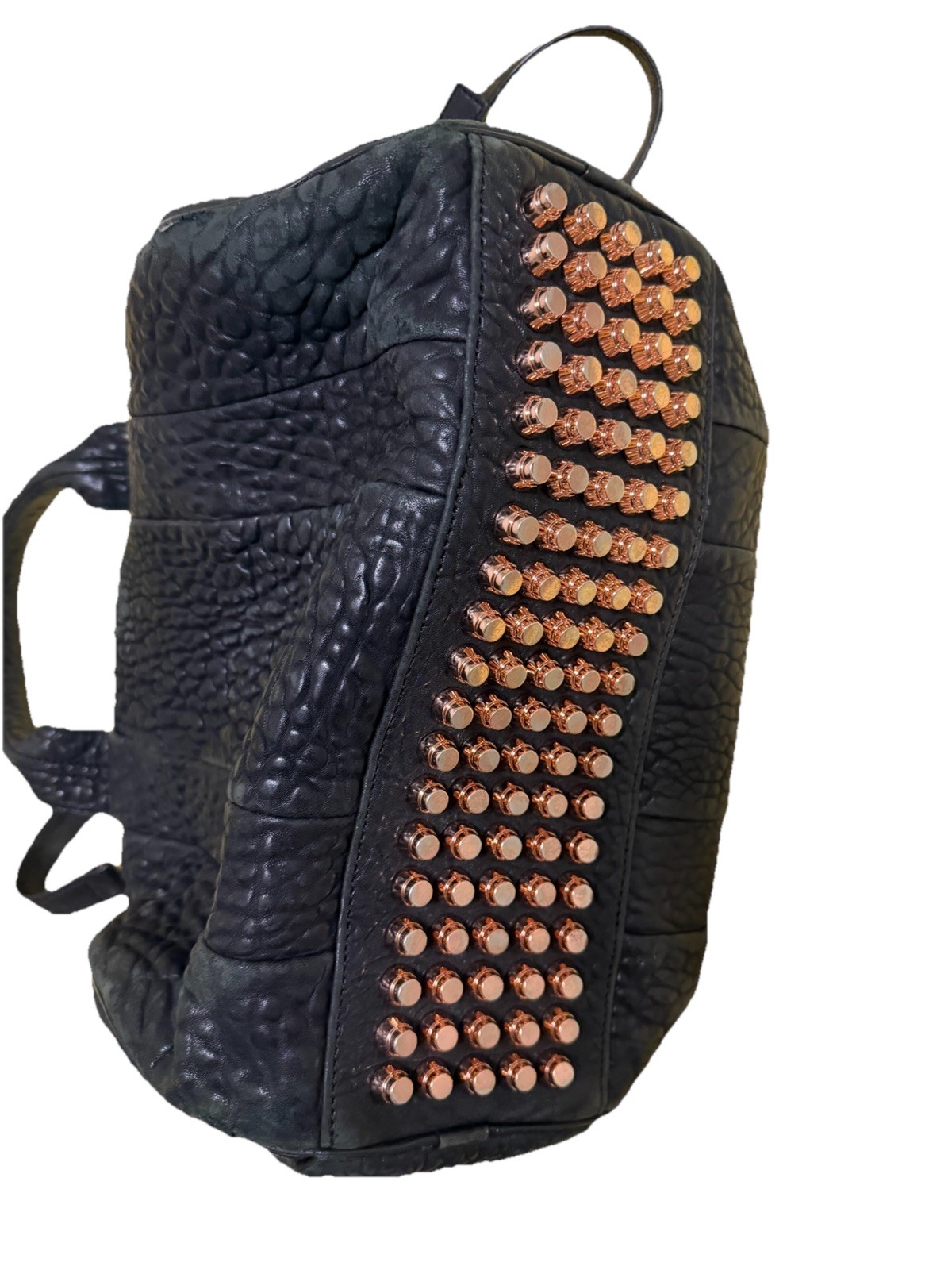 Alexander Wang Rocco Black Pebbled Studded Shoulder Bag Zip, Detachable Strap