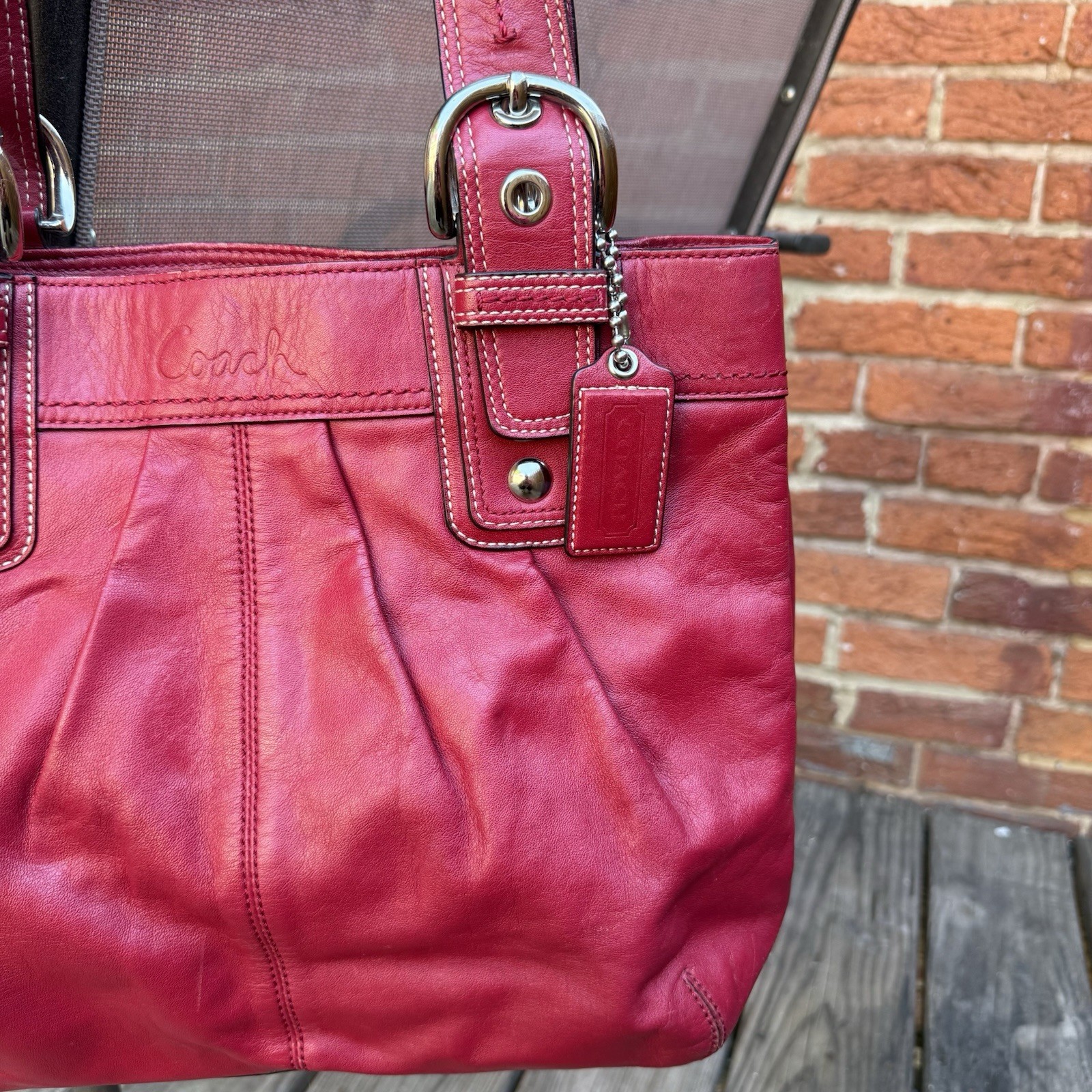 Coach LARGE F13732 Vintage Red Soho Y2K Pleated Leather Shoulder Bag