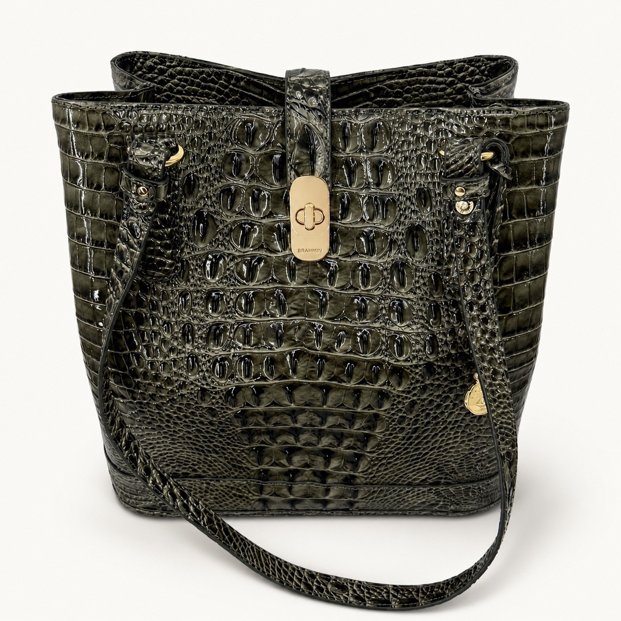 Brahmin $345 Fiora Hunter Melbourne Leather Shoulder Bag Bucket Purse Exotic