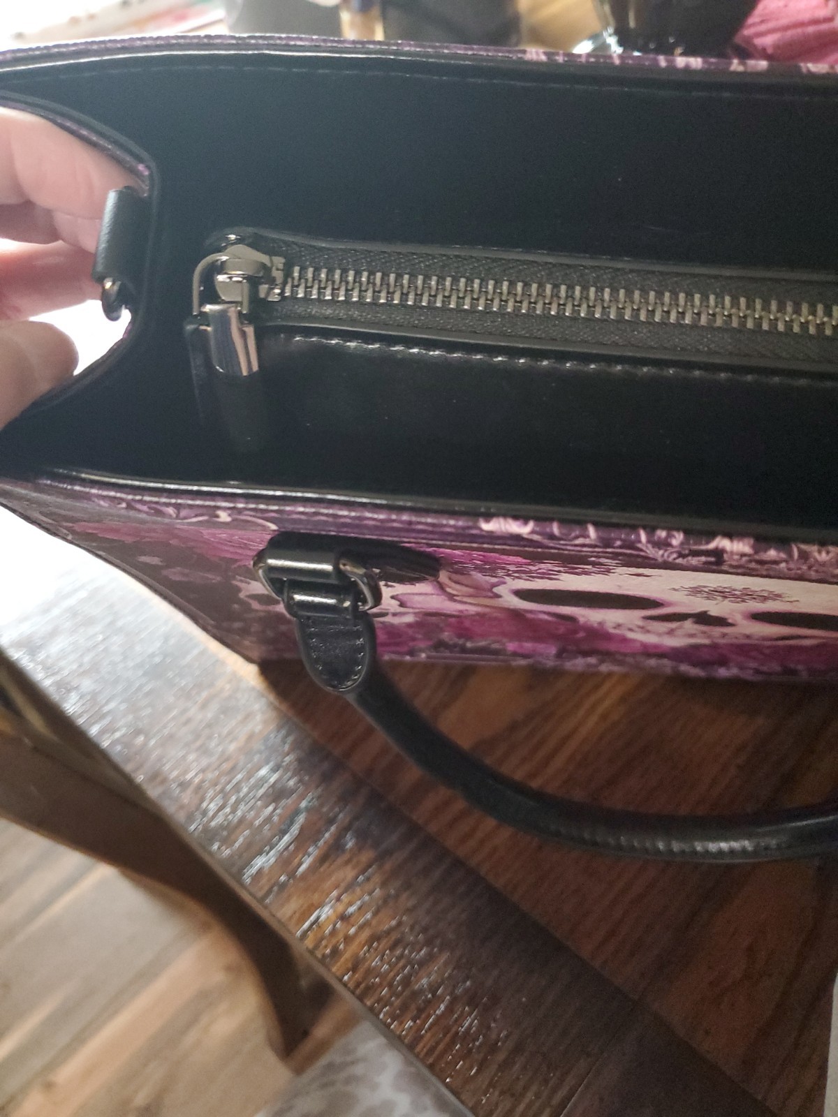 Skullette Bloodrose Poison Plum Tote Bag with Matching Wallet Vegan Leather