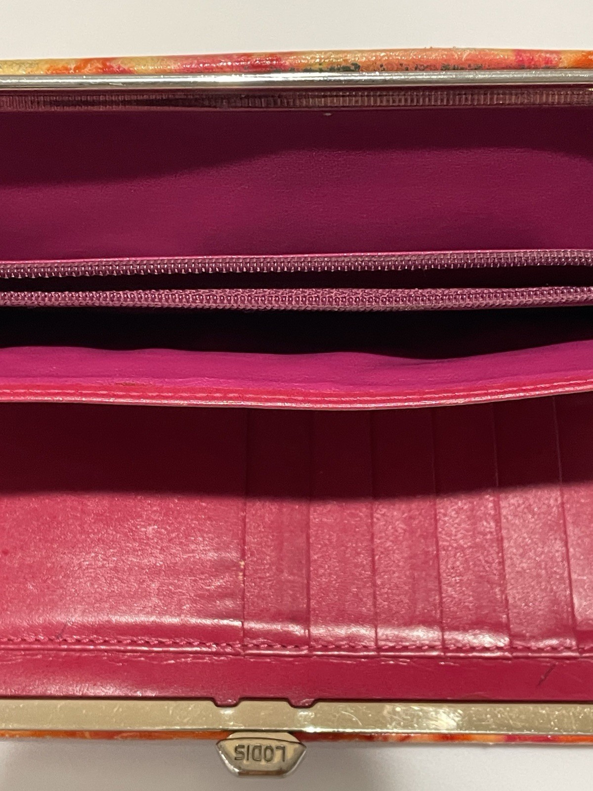 *FOR REPAIR OR CRAFT* Lodis Multi-colored Marbled Leather Framed Clutch SEE PICS
