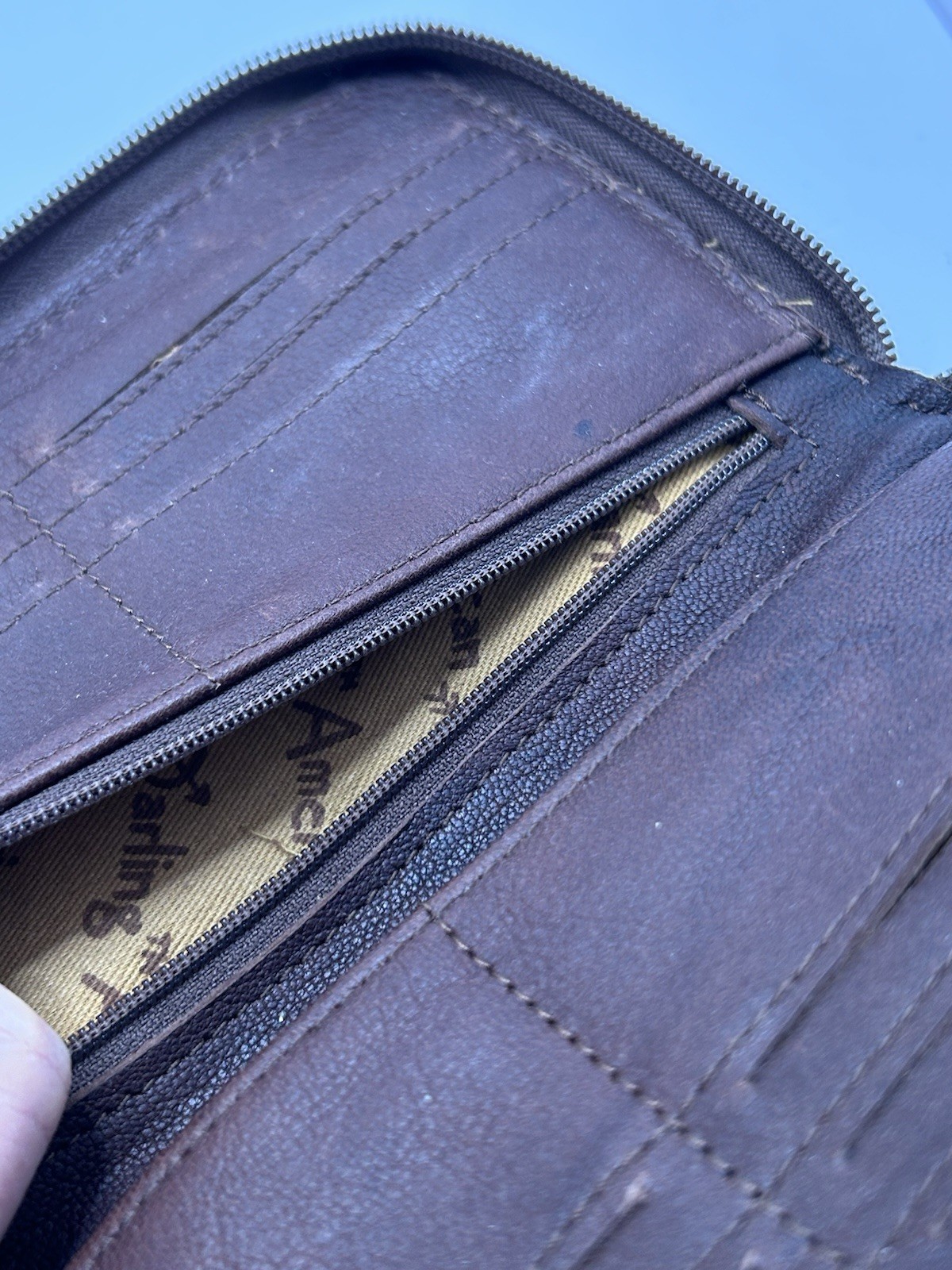 AD AMERICAN DARLING HAND CARVED LEATHER WALLET TAN BROWN WITH CACTUS EUC