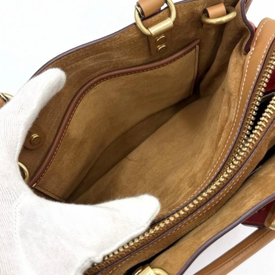 COACH Rogue 25 Disney Mickey Mouse 3-Way Leather Shoulder Bag Red Brown Beige