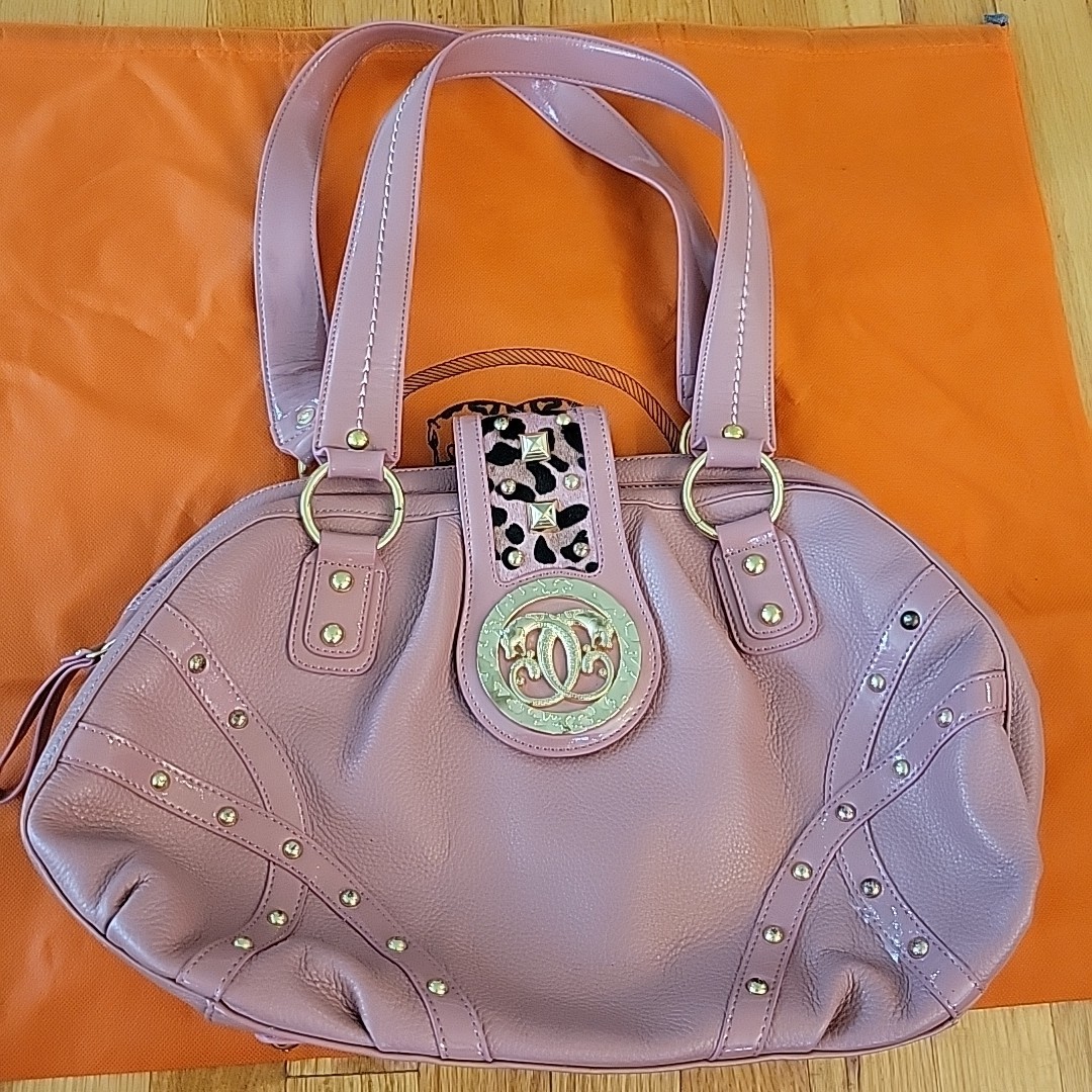 Original By Sharif 1827 Pink Purse Animal Print Double Handle Shoulder Bag Gold