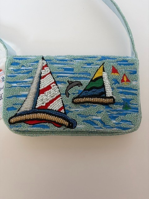 Hand Beaded Nautical Sailboat Bag With Dolphin Handcrafted in India
