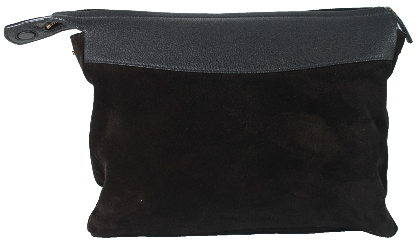 THE ROW Black Suede & Leather Zip Top Clutch Bag