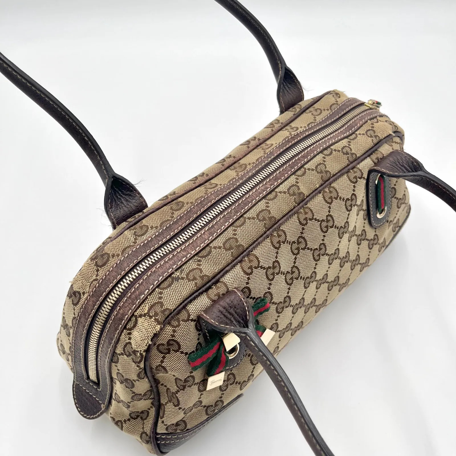 Auth Gucci Princi GG Canvas Tote Bag Mini Boston Bag Brown 161720 2Y7998