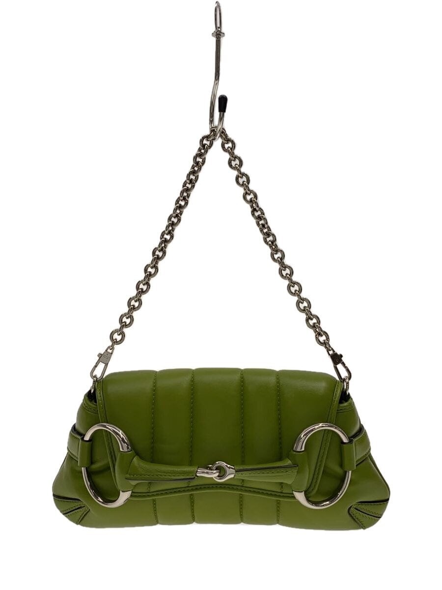 GUCCI Horsebit chain Bag Shoulder Bag Green Leather ｗ/2Type Shoulder Auth