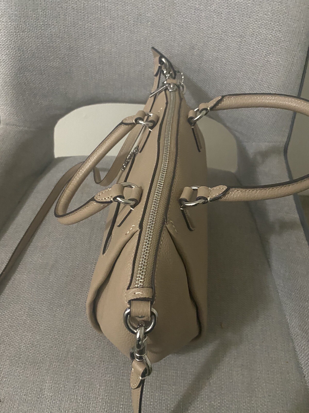 Authentic Coach 79316 Kacey Pebble Leather Satchel Shoulder Bag – Beige