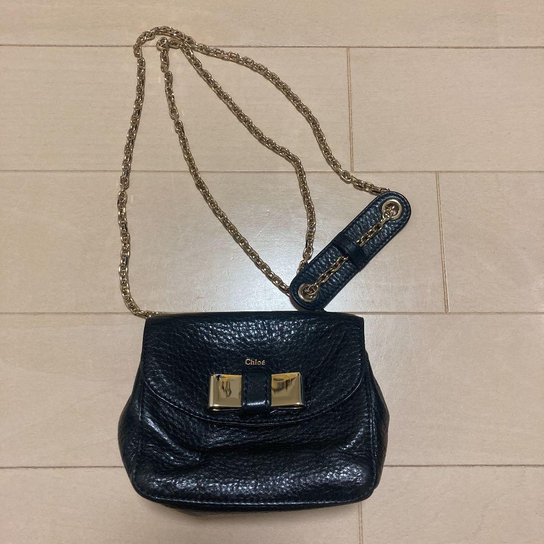 Chloe Mini Shoulder Chain Bag Black Leather 120cm Chain 11x13x6 cm Classic Style