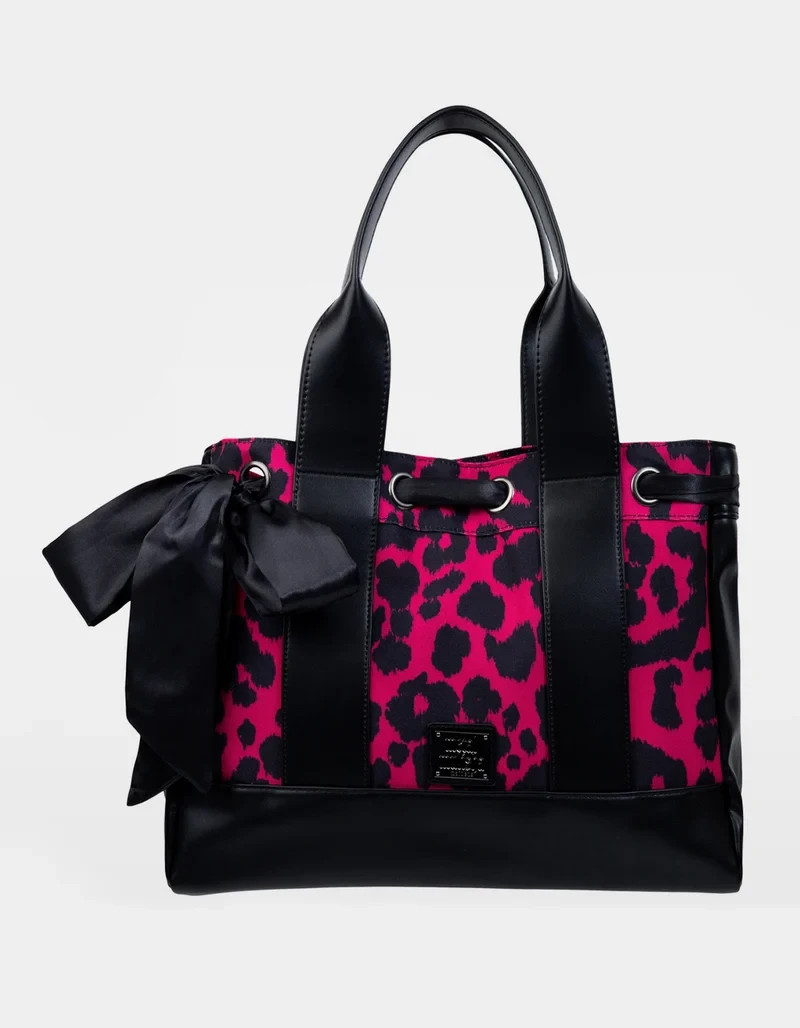 Metal Mulisha Wicked Games Womens Tote Bag Pink Canvas Leopard Print Shoulder Ba