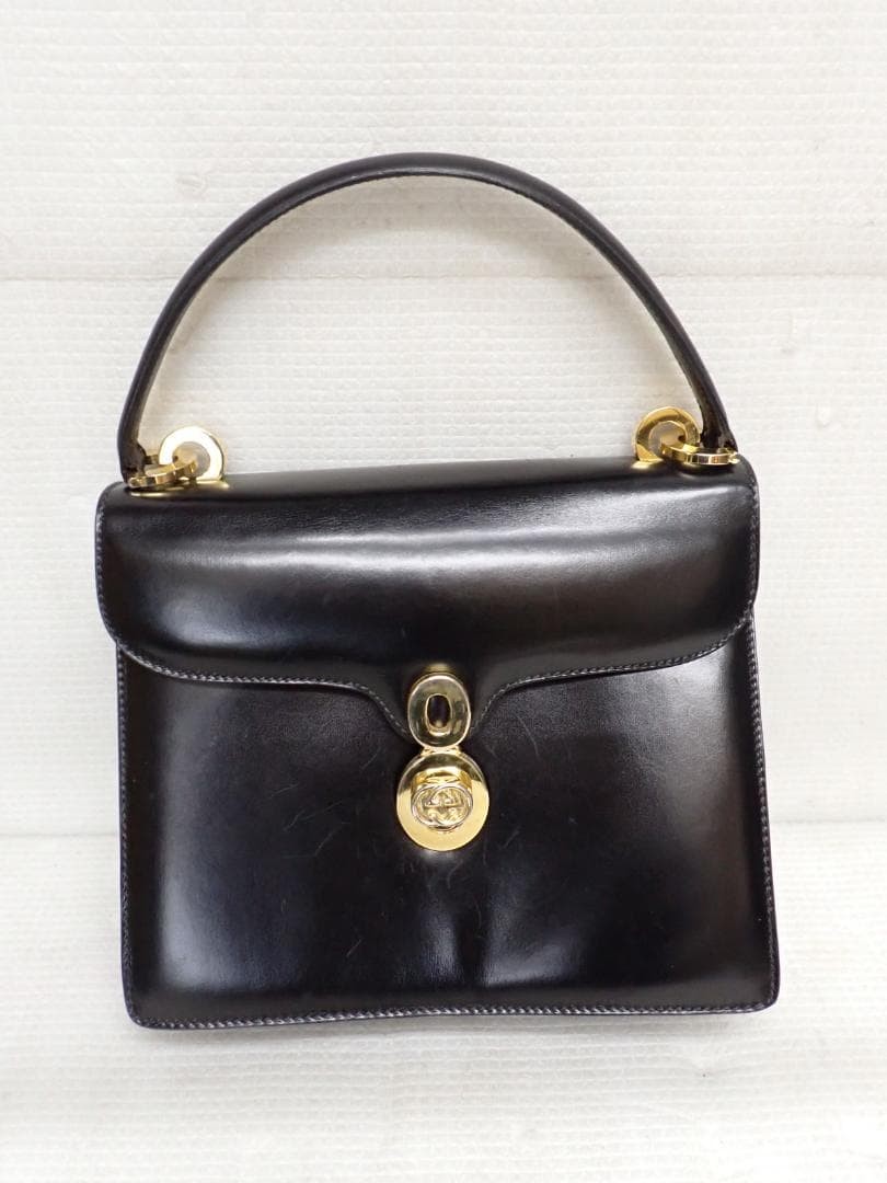 GUCCI Interlocking Leather Handbag Black Women Auth 7.87 x 9.44 x 1.57inch