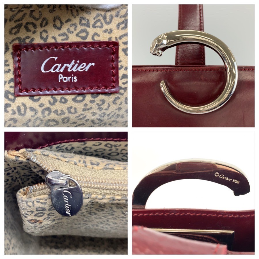 CARTIER PANTHERE Shoulder Bag Wine Red Bordeaux SilverHardware leather