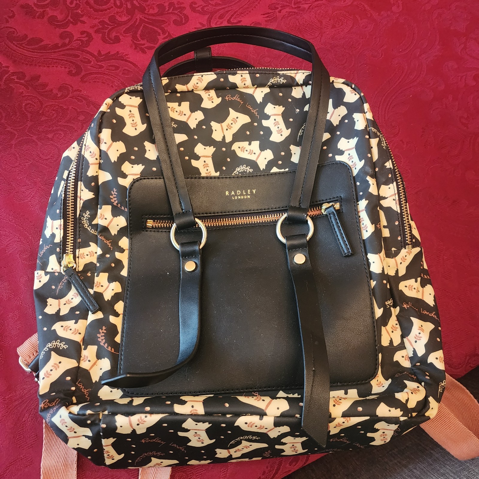 Radley London Scottie Dog Print Backpack Black Pink Nylon Travel Laptop Bag