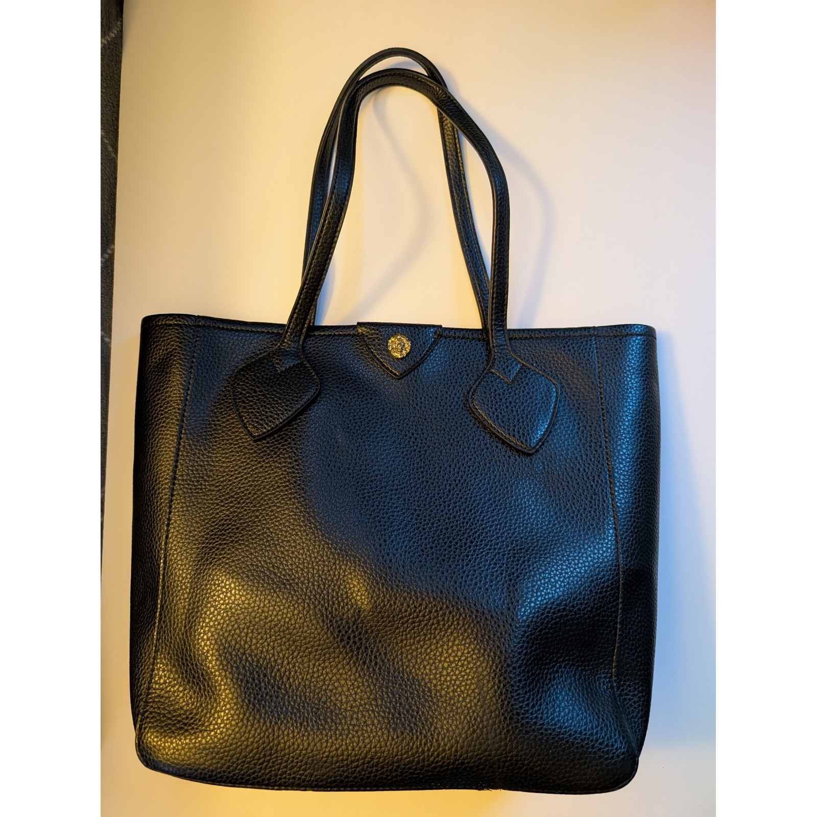 Anne Klein Minimalist Lion Head Pebbled Faux Leather Tote Bag Black Large