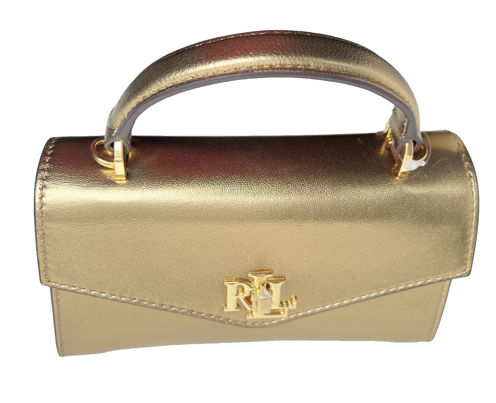 RALPH LAUREN Farrah Small Leather Top-Handle/Crossbody Satchel Antique Gold $325