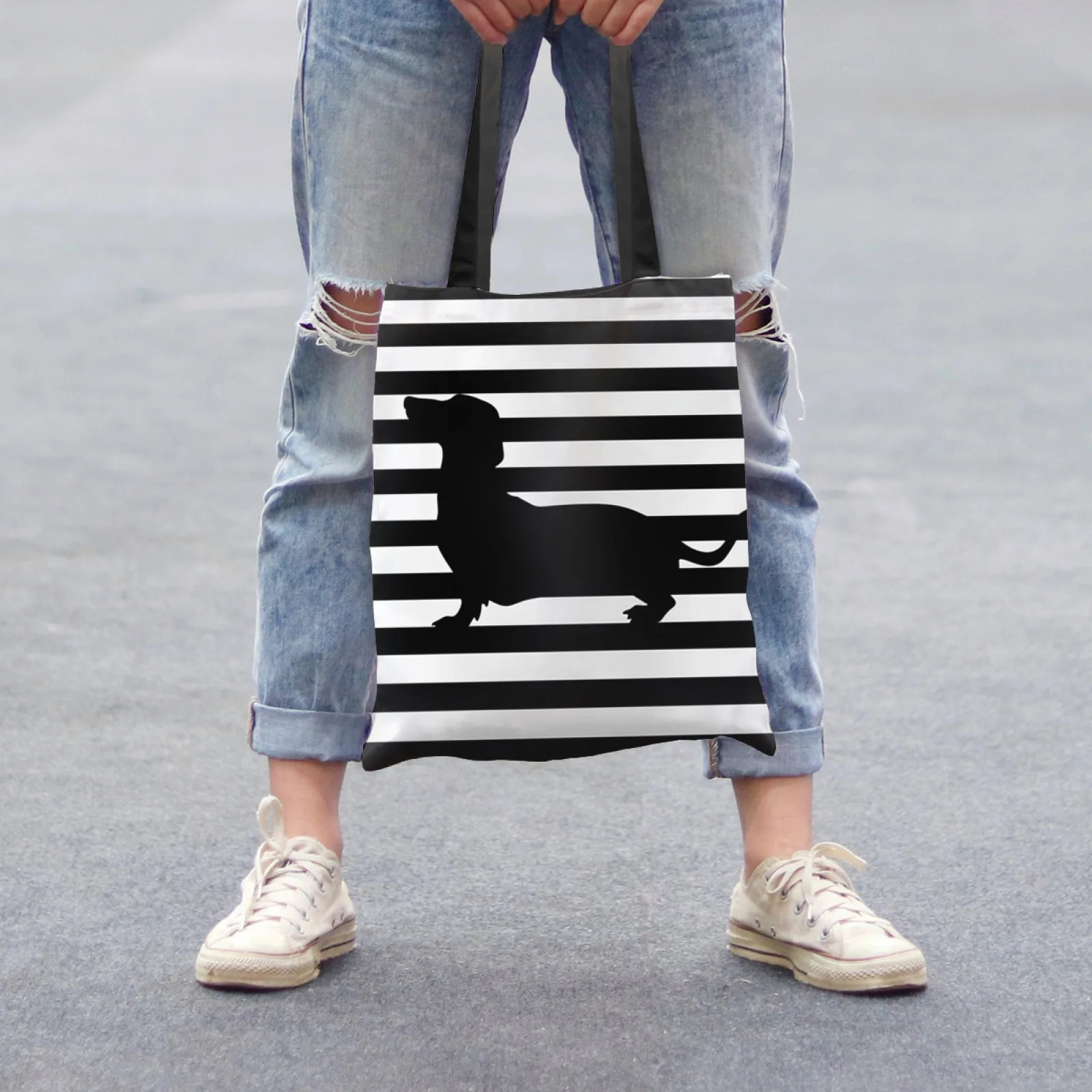 Chic Dachshund Print Tote Bag Large Capacity Shoulder Casual Handbag